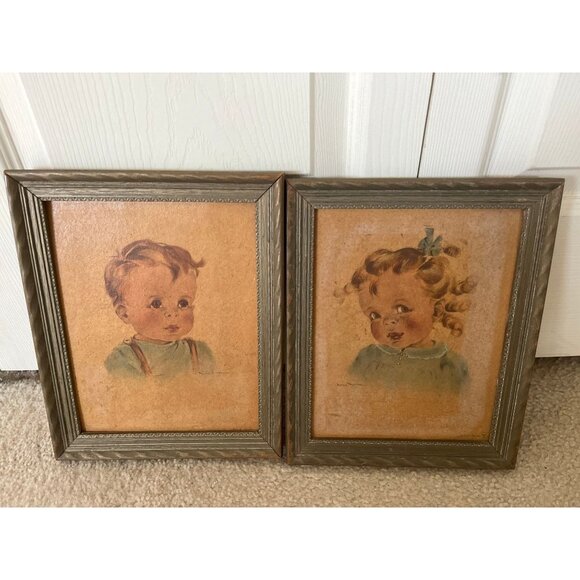 Vtg Anne Allaben Farrell "Butch" Framed Print With Original Frame And Label